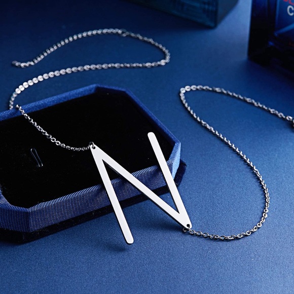 Silver Initial Stainless Steel Pendant Necklace - Picture 2 of 4